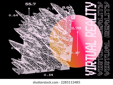 3D glitzerte und verzerrte Ebene aus Mesh. Informatik und virtuelle Realität, Thematik Illustration.