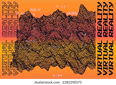 3D glitzerte und verzerrte Ebene aus Mesh. Informatik und virtuelle Realität, Thematik Illustration.