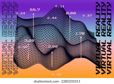 3D glitched and distorted plane made of mesh. Computer science and virtual reality subject illustration.