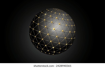 3D Global Connection. Gold Creative modern logo suitable for businesses related to digital or technological media. High-tech electronics and computer related concept. Vector geometric sphere isolated