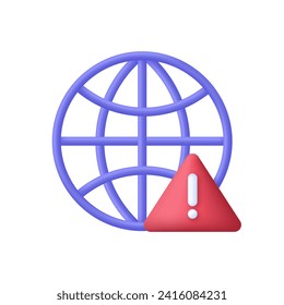 Icono de error global 3D. Error de conexión a Internet. Acceso a sitio web denegado. Vector moderno y moderno de estilo 3d