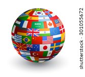 A 3D globe composed by the flags of the most important countries in the world