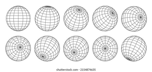 3d globe grid, planet sphere and ball wireframe. Vector Earth globe surface with discrete global grid or mosaic of longitude and latitude meridians and parallels, isolated world map wire frame net