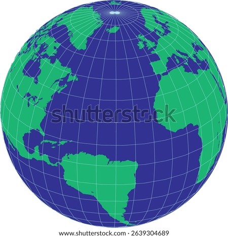 3D Globe Earth’s Hemisphere and Degree Markings for Cartography, Navigation, and Mapping Purposes. Globe showing Europe, Africa, America icons. Green, Earth, world map. Globes icon with earth meridian
