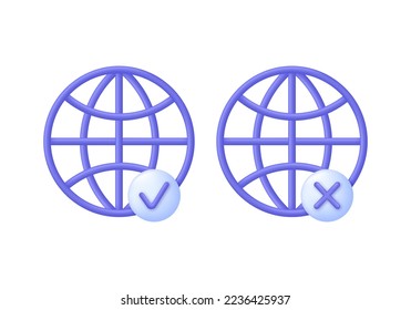 Icono de hipervínculo 3D Globe. Buscar signo WWW. Tecnología de alojamiento web. Página web de búsqueda del navegador. Vector moderno y de moda en estilo 3d.