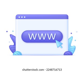 Icono de hipervínculo 3D Globe. Buscar signo WWW. Tecnología de alojamiento web. Página web de búsqueda del navegador. Vector moderno y de moda en estilo 3d.