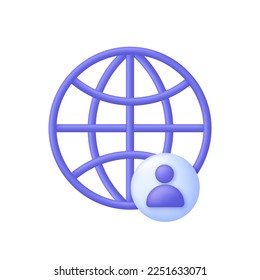 3D Globe hyperlink icon. Search WWW sign. Web hosting technology. Browser search website page. Trendy and modern vector in 3d style.