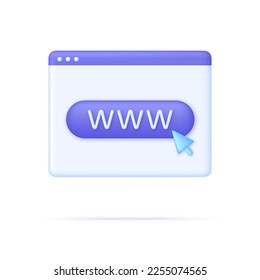 3D Globe hyperlink icon. Search WWW sign. Web hosting technology. Browser search website page. Trendy and modern vector in 3d style.
