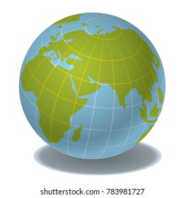 3D globe image, with the views mostly of Asia and Africa on it