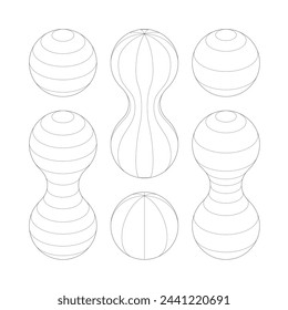 Rejilla de malla de línea de globo 3d. Malla abstracta de formas redondas conectadas. Tubos espirales y elementos espirales del universo. Átomos de sustancias moleculares o células neuronales metabólicas.
