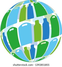 3D Globe made with green and blue plastic items graphic
