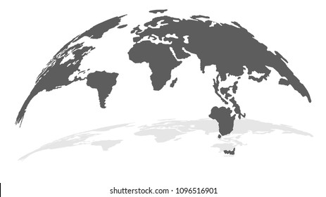 3D Globe Map New Trendy Design with Shadow. Monochrome Silver Color. Refinement & Minimalism Concept. Vector Illustration