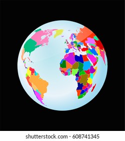 3d globe with political world map . toy style earth sphere 