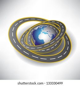 3d Globe and roads around it. Vector illustration