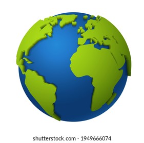 3d globe. Round world map with green continents and blue oceans, america africa and europe, earth planet in space. Global digital communication concept vector realistic isolated illustration