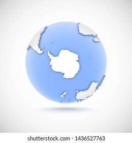 3d globe in white and blue colors. 3d vector illustration Antarctica on light gray background