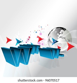 3D globe with word www and arrows.vector background