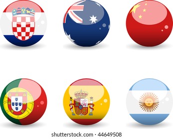 3D globes with flags of Croatia, Australia, china, Portugal, Spain and Argentina