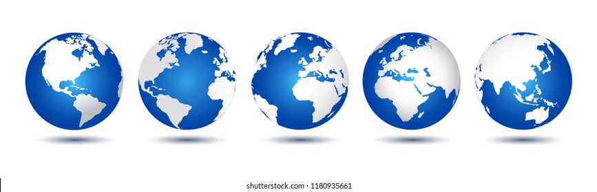 3D Globes with World Maps - vector for stock