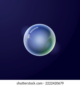 3D glossed globe. Blue realistic magic ball on dark background. Round shape vector illustration.
