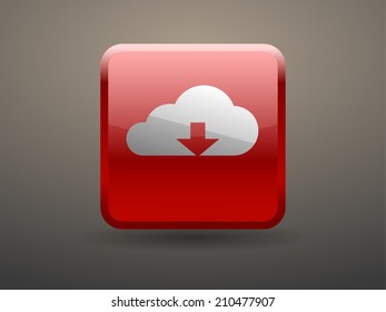 3d glossiness button icon of download cloud