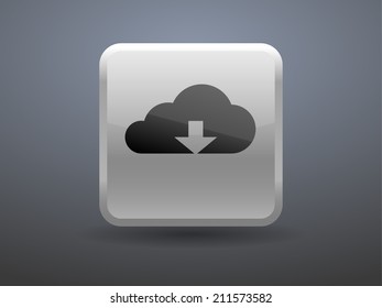 3d glossiness button icon of download cloud