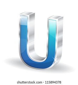 3d Glossy Alphabet U Letter Vector Character
