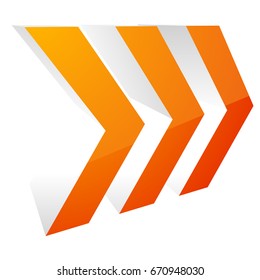 3D glossy arrow icon. triple arrowheads pointing right