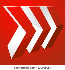 3D glossy arrow icon. triple arrowheads pointing right