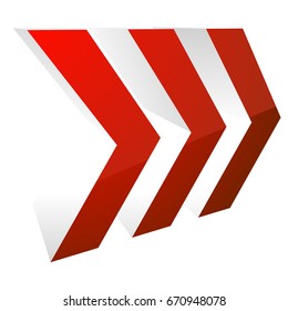 3D glossy arrow icon. triple arrowheads pointing right