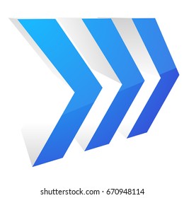 3D glossy arrow icon. triple arrowheads pointing right