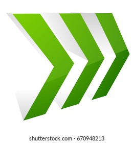 3D glossy arrow icon. triple arrowheads pointing right