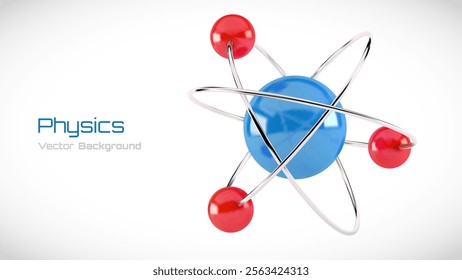 3D Glossy Atom with Orbital Electrons. Nuclear Energy, Scientific Research, Molecular Chemistry, Physics Science Concept. 3d Vector Illustration.