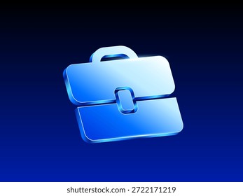 Icono de maletín azul brillante 3D sobre fondo oscuro, que representa negocios, trabajo, Cartera y servicio profesional. Icono de Vector 3D