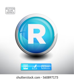 3D Glossy Blue Button With Letter R for web Icon, Education Icon and Alphabet Icon. Vector Illustration