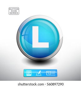 3D Glossy Blue Button With Letter L for web Icon, Education Icon and Alphabet Icon. Vector Illustration