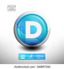 3D Glossy Blue Button With Letter D for web Icon, Education Icon and Alphabet Icon. Vector Illustration