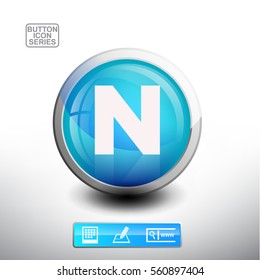 3D Glossy Blue Button With Letter N for web Icon, Education Icon and Alphabet Icon. Vector Illustration