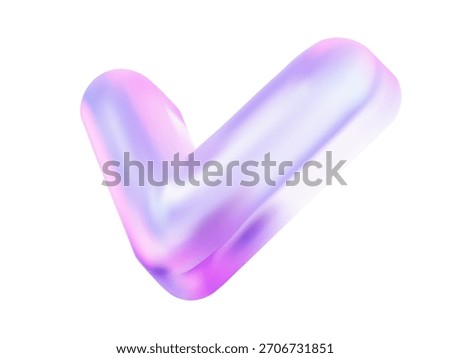 3D glossy blue checkmark icon with futuristic glass finish. Verified tick symbol for app interface, digital confirmation, successful completion mark element.