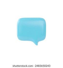 3D glossy blue empty speech bubble vector illustration. Render roundish rectangular text bubble volume form. Social media chat message icon, dialogue cloud 3d talking window, chatting box