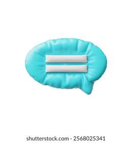 3D glossy blue inflated balloon speech bubble with text lines vector icon. Render volume rounded text bubble. Chat message, dialogue cloud, talking window, chatting box