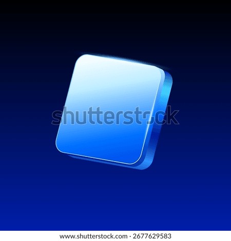 3D glossy blue square icon with rounded corners, floating on a dark gradient background, modern minimal vector design.
