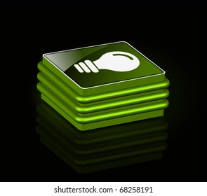 3d glossy bulb icon, green isolated on black background.