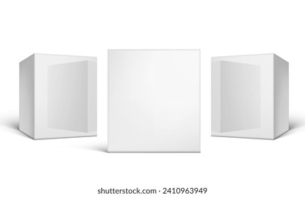 Cajas De Embalaje De Cartón 3D Glosado En Blanco. Vector EPS10