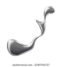 3D glossy chrome liquid blot shape, grey blob splash vector illustration. Abstract volume shape of molten silver alloy. Render reflective chrome molten drip. Melting metal fluid form isolated