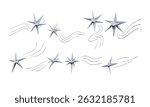 3D Glossy Chrome Shooting Star Symbol. A modern collection of 3d chrome shooting star icons with various trail shapes including twisted swirl compact burst. Perfect for futuristic visuals branding