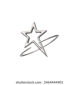 Forma de estrella de cromo brillante 3D en Ilustración vectorial estilo Y2K. Render fundición de plata 3d, forma de fluido de acero aislado en blanco. Emoji de la galaxia de la aleación voluminosa, icono cósmico líquido del metal