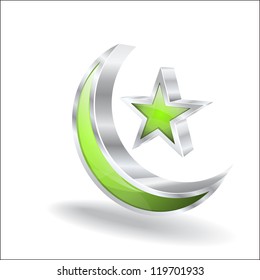 3d Glossy  Crescent Star Vector Icon Illustration