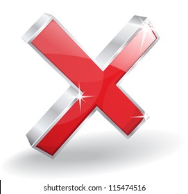 3d Glossy Cross Wrong Block Disable Denied Vector Icon