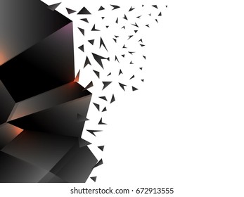 3D glossy dark abstract geometric element with burst effect.